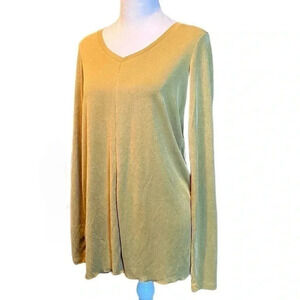 Agnes & Dora Yellow Mustard Hi-Li Top Lightweight Long Sleeve Curve Rib Size S